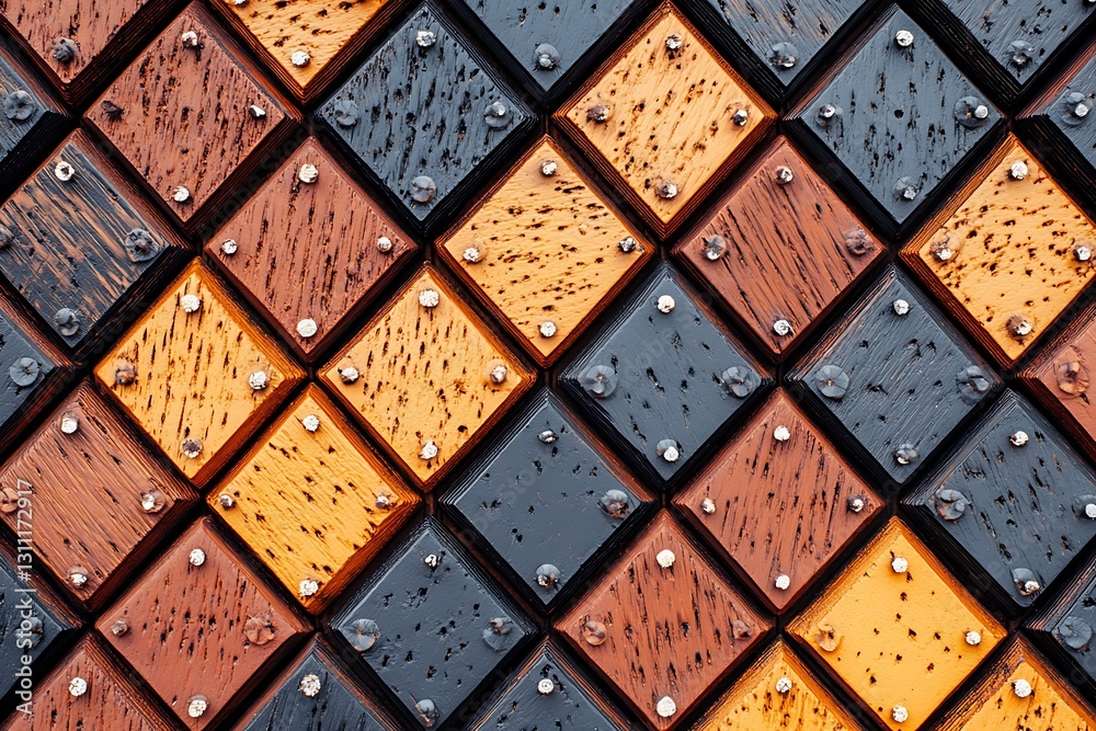 Intricate Diamond Pattern Wooden Surface with Decorative Embellishments Intricate Diamond Pattern Wooden Surface with Decorative Embellishments