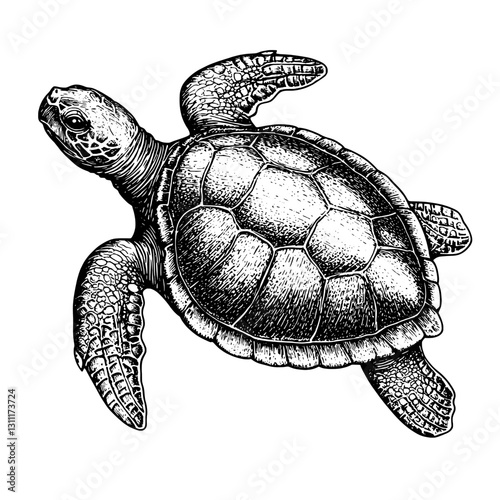 Engraved vector art of a turtle for tattoo design showcasing intricate detailing and realistic features
