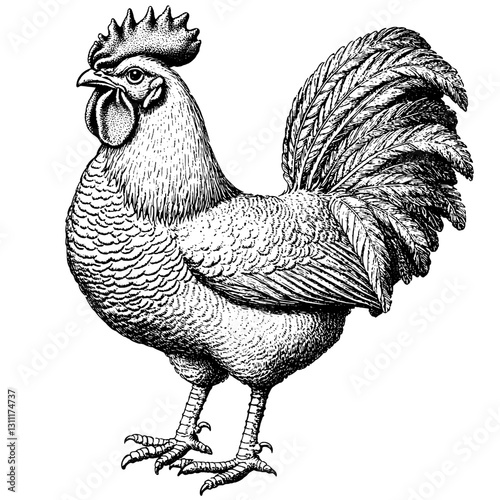 Detailed engraved vector design of a rooster suitable for tattoo art and graphic applications