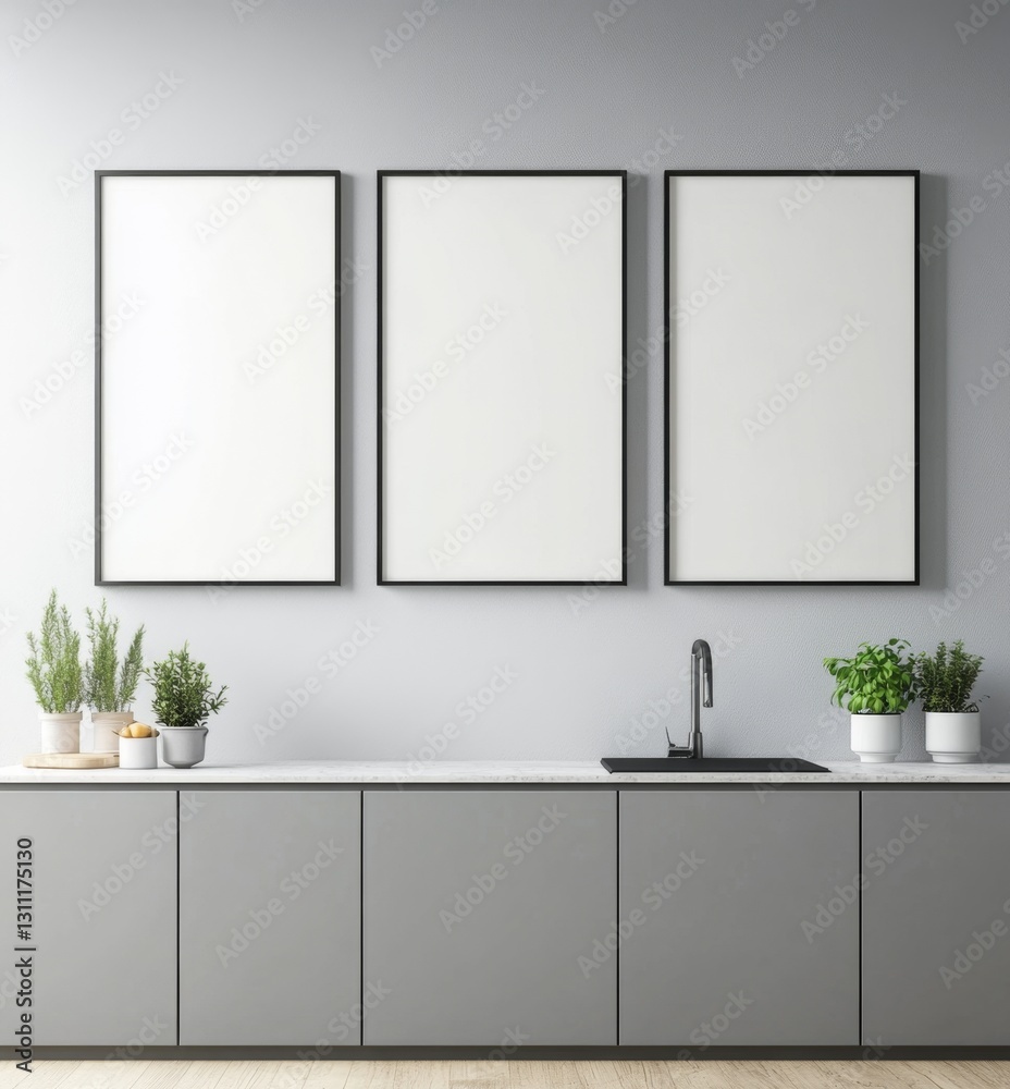 Fototapeta premium Modern Kitchen Mockup with Blank Posters