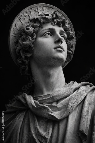 A classic sculpture of a man in black and white, suitable for historical or artistic contexts