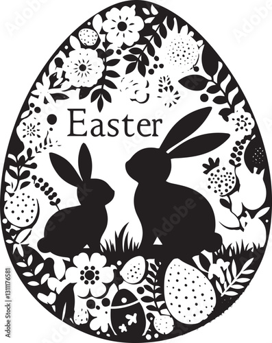 Easter Egg Background with Bunny Silhouette – Easter Egg Hunt Paper Cut Icon