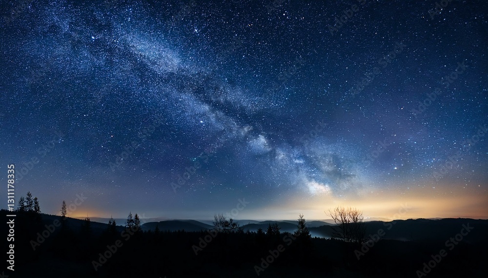 The Milky Way is visible in the dark night sky. countless stars, Galaxy The Milky Way is visible in the dark night sky. countless stars, Galaxy
