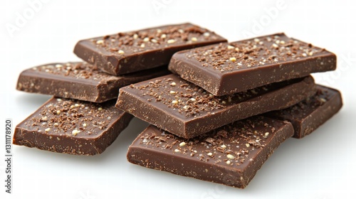 Abundant pile of rich chocolate pieces displaying various shapes and textures for tempting appeal
