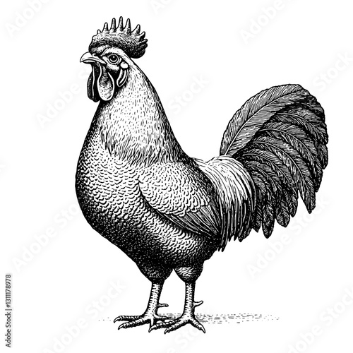 Engraved vector of a detailed rooster design suitable for tattoo art or decorative purposes