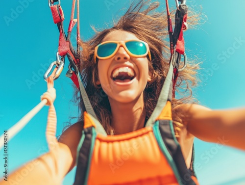Joyful Parasailer Enjoying the Wind and Sea photo