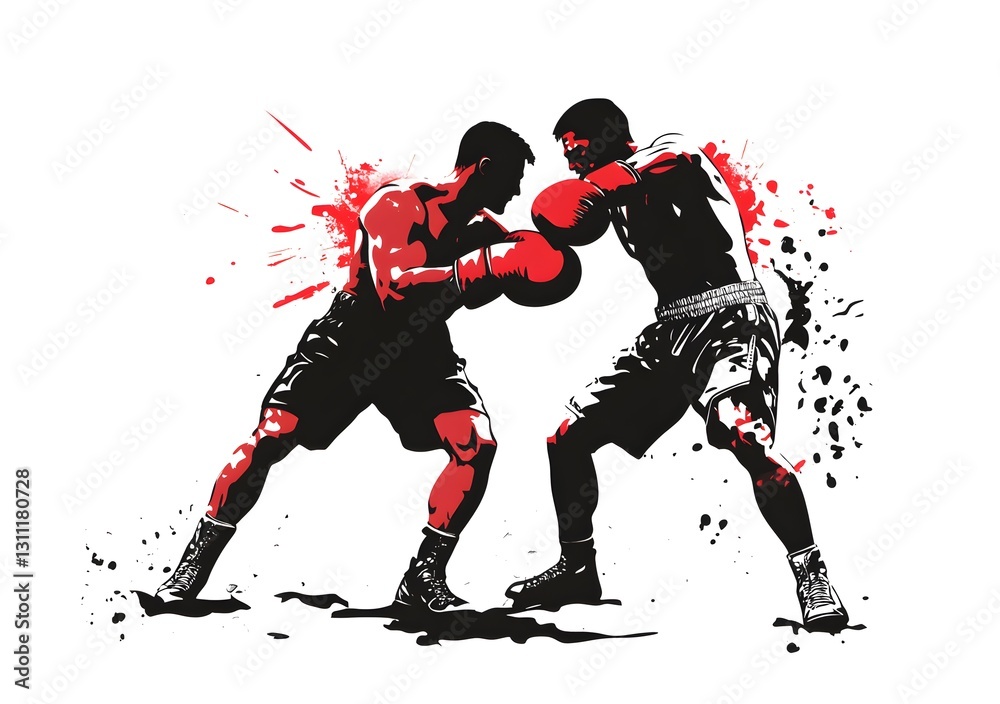 Obraz premium Vintage clip art depiction of two boxers fighting in an engaging pose reflecting the historic nature of the boxing sport