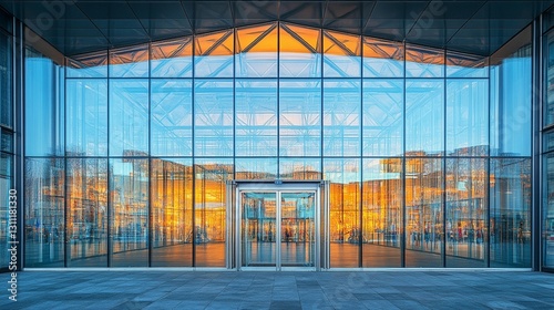 Glass Facade Building Entrance Reflection