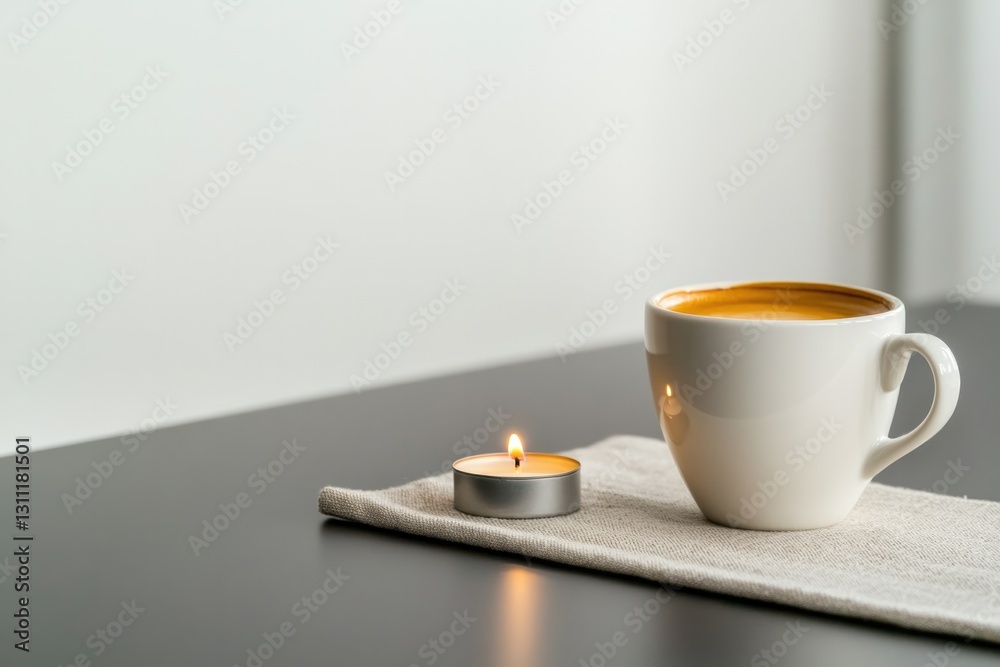 Obraz premium Warm cup of coffee beside flickering candle creates cozy ambianc