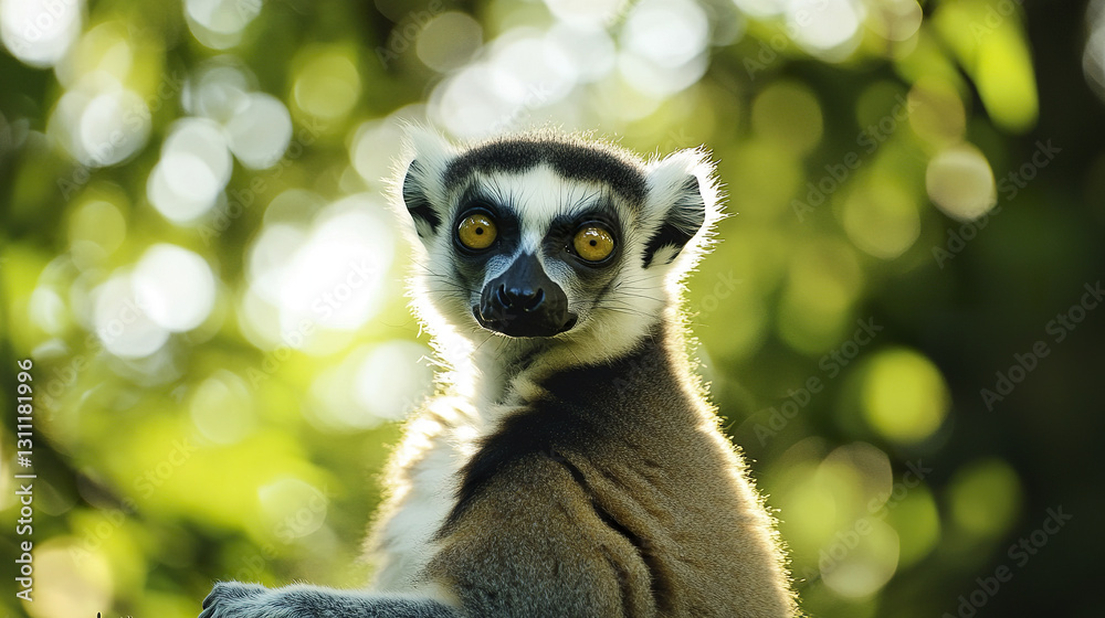 Obraz premium Lemur portrait with sunlight casting dramatic shadows