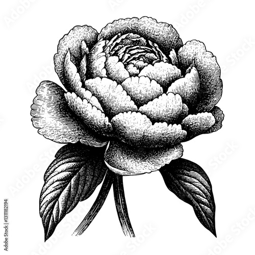 Intricate engraved vector design of a peony flower suitable for tattoo art