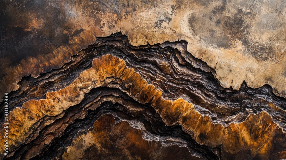 Abstract view of layered stone displaying earthy natural colors and patterns Abstract view of layered stone displaying earthy natural colors and patterns