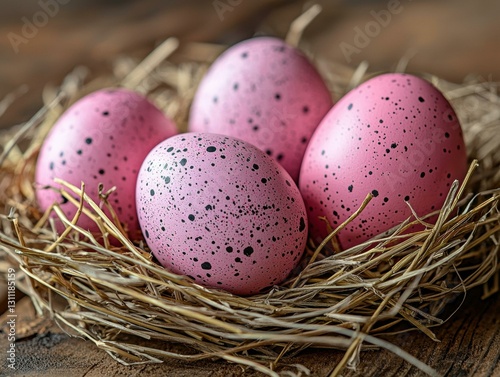 Decorated eggs in a nest. AI.