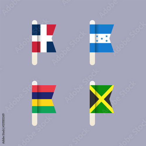 National flags of the world, Honduras, Dominican Republic, Jamaica, Republic of Mauritius, set flat vector icons