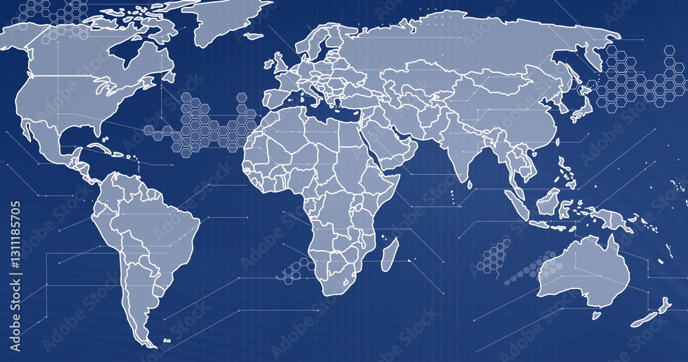 Fototapeta premium World map with hexagonal patterns, global network connections image