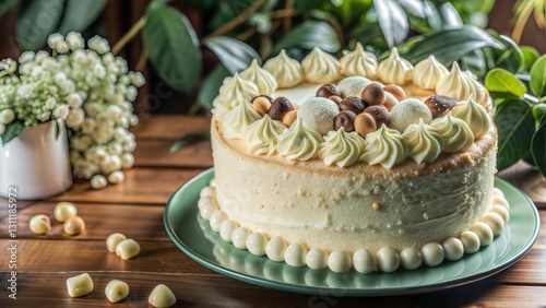 Close-up white vanila cake being sliced gooey layers dripping ganache Dark moody lighting foodie indulgence