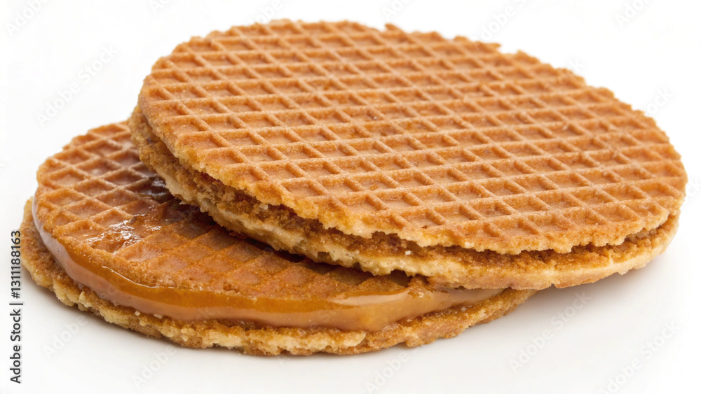 Delicious thin waffle cookies filled with caramel, perfect for snacks Delicious thin waffle cookies filled with caramel, perfect for snacks