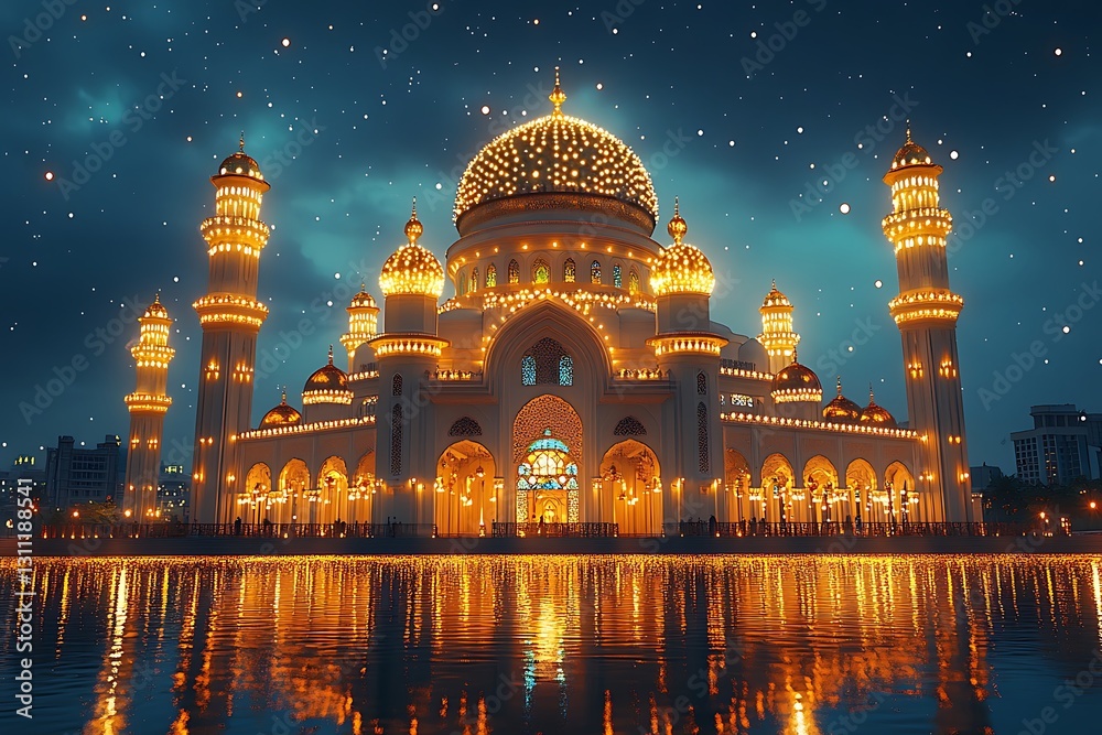 Obraz premium Vibrant Eid al-Fitr Celebration: Festive Decorations and Joyful Atmosphere Rich Food Happy Feast 