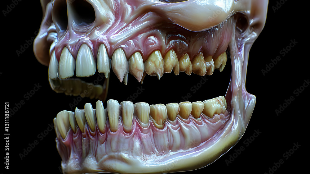 Naklejka premium Detailed 3D Render of Realistic Human Skull with Teeth and Jawline