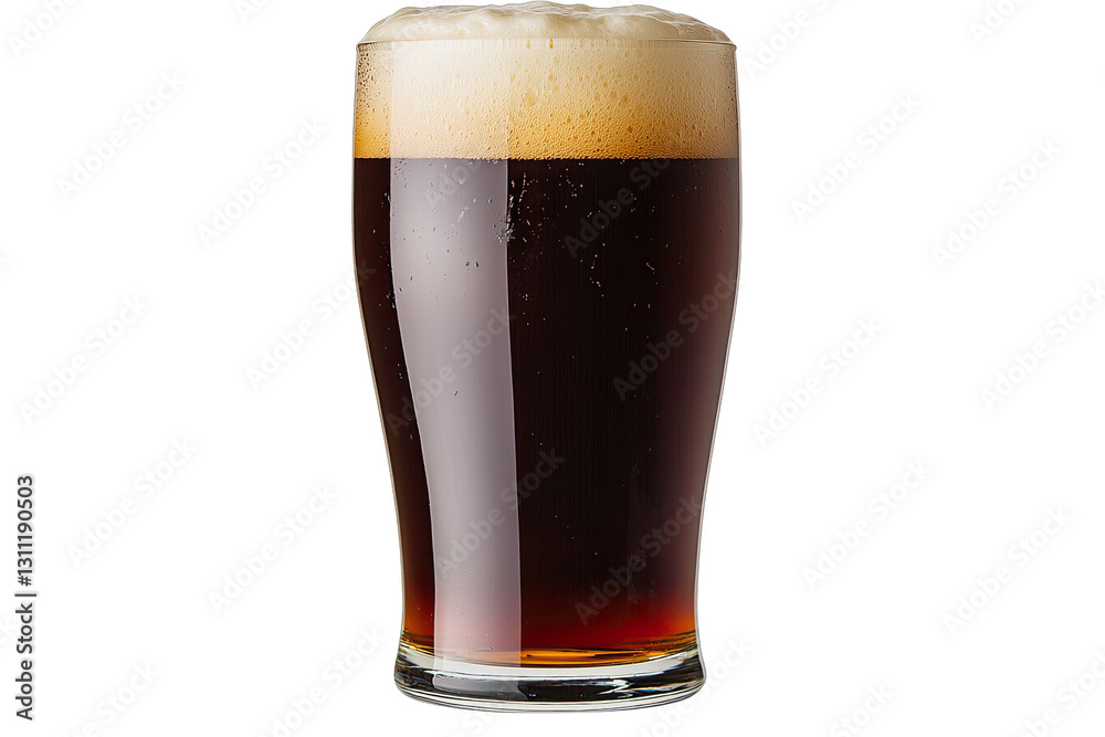A glass of dark beer with frothy foam on top, refreshing beverage. A glass of dark beer with frothy foam on top, refreshing beverage.
