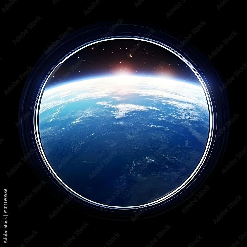 Fototapeta premium Stunning Earth Sunrise View from Spacecraft Window