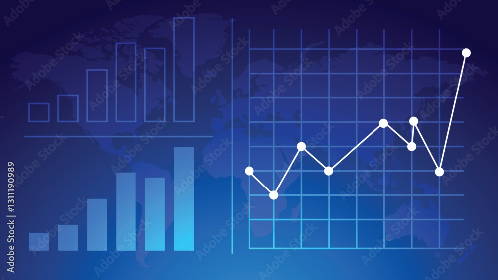 Naklejka premium Visual Data Representation with Bar and Line Graphs on Blue Background