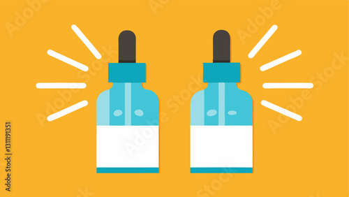 TwoPart Serum Bottles Depict a split bottle with two compartments labeled Brightening and Rejuvenation with rays of light emanating from each side.