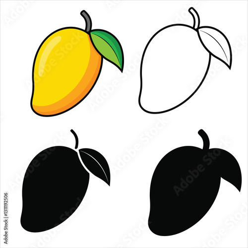 set vector illustration outline mango silhouettes	