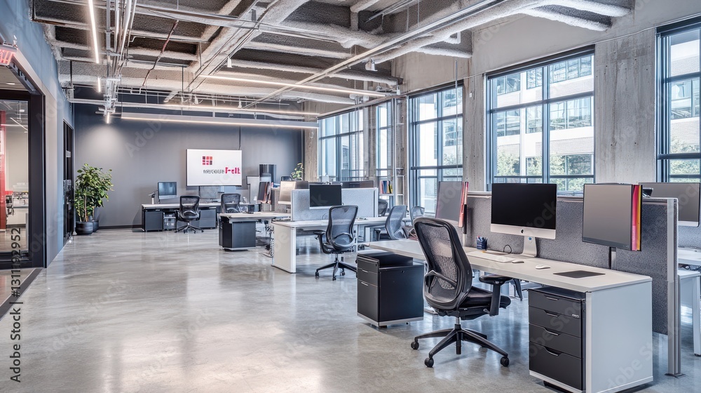 Modern Open Office Interior with Windows Modern Open Office Interior with Windows