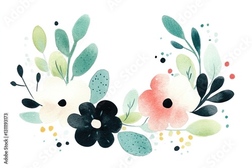 Adorable floral wreath. Watercolor card with place for text