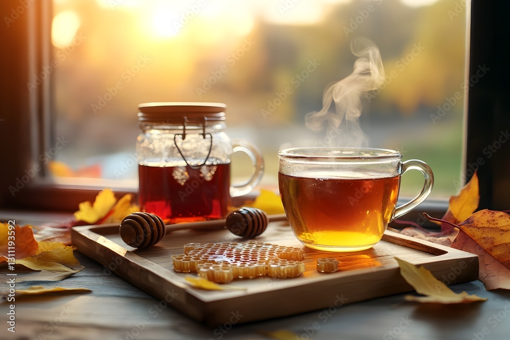 Cozy Autumn Tea with Honey , Warm and Relaxing Herbal Drink Cozy Autumn Tea with Honey , Warm and Relaxing Herbal Drink