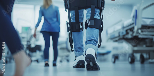 Wallpaper Mural Robotic Exoskeleton Assisting Patient Walking with Support in Hospital Environment Torontodigital.ca