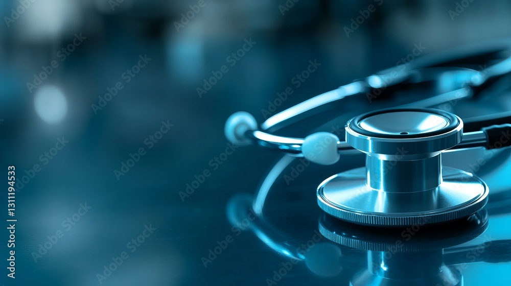 Medical and Diagnostic Imaging Equipment on Reflection Surface in Calm Blue Environment Medical and Diagnostic Imaging Equipment on Reflection Surface in Calm Blue Environment