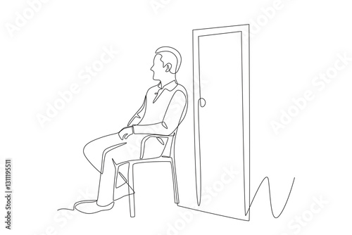 Male patient waiting at the clinic. Waiting in the clinic waiting room concept one-line drawing