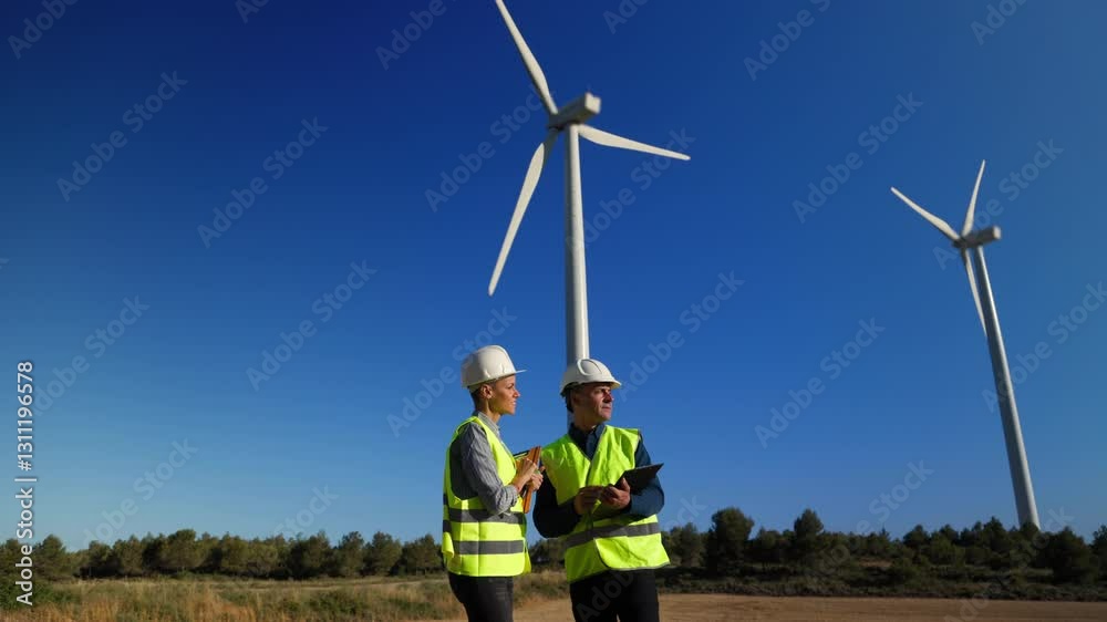 custom made wallpaper toronto digitalEngineers discussing maintenance of wind turbines in field