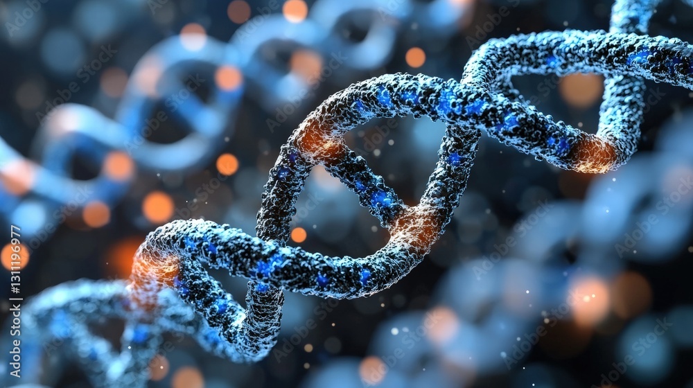 Artistic representation of a dna molecule emphasizing the complex double helix and genetic patterns Artistic representation of a dna molecule emphasizing the complex double helix and genetic patterns