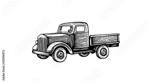 Vintage engraved truck design suitable for tattoo, showcasing classic lines and rustic charm, perfect for enthusiasts of retro vehicles
