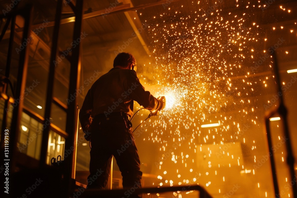 Fototapeta premium Worker welding in factory