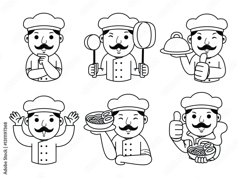 man chef cartoon character line art man chef cartoon character line art