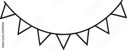 flags garland line art, black outline, vector and illustration, coloring book page line art drawing