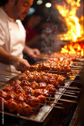Wallpaper Mural Chef Grilling Kebabs at Night Market Torontodigital.ca