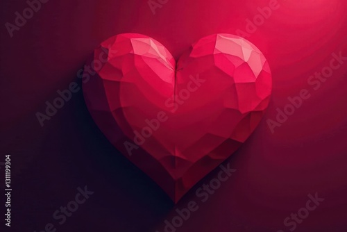 Irregular heart motif; gradient hues, off-center composition Burgundy backdrop , passion, decor