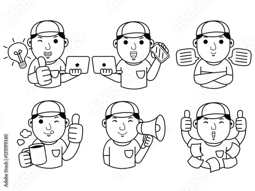 man graphic designer cartoon character line art