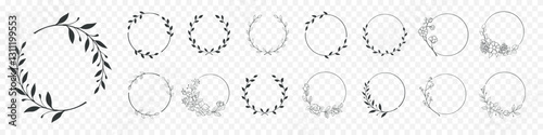 Set of black laurels frames branches. Vintage laurel wreaths collection. Hand drawn vector laurel leaves decorative elements. Leaves, swirls, ornate, award, icon. Vector illustration.