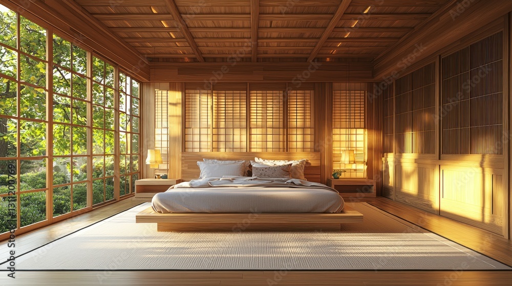 Tranquil Japanese Bedroom with Garden View Tranquil Japanese Bedroom with Garden View
