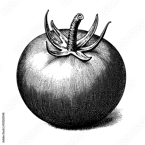 Engraved tomato design suitable for tattoo art featuring detailed shading and texture