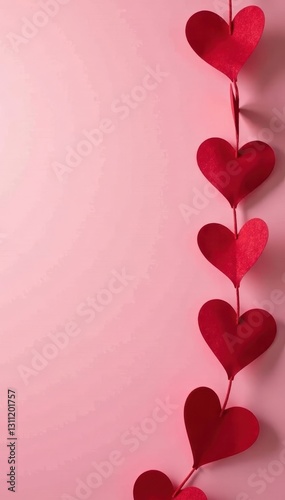 Close up shot, red heart garland, pink background, Valentine's Day , illustration, card