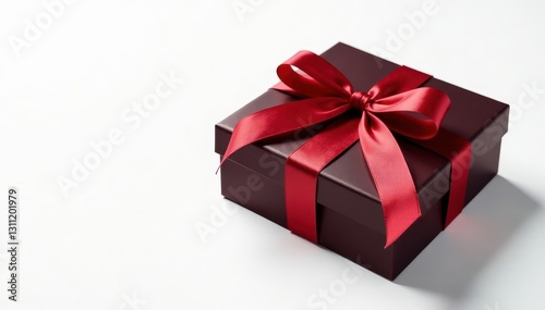 Elegant chocolate box with satin ribbon, isolated , box, texture