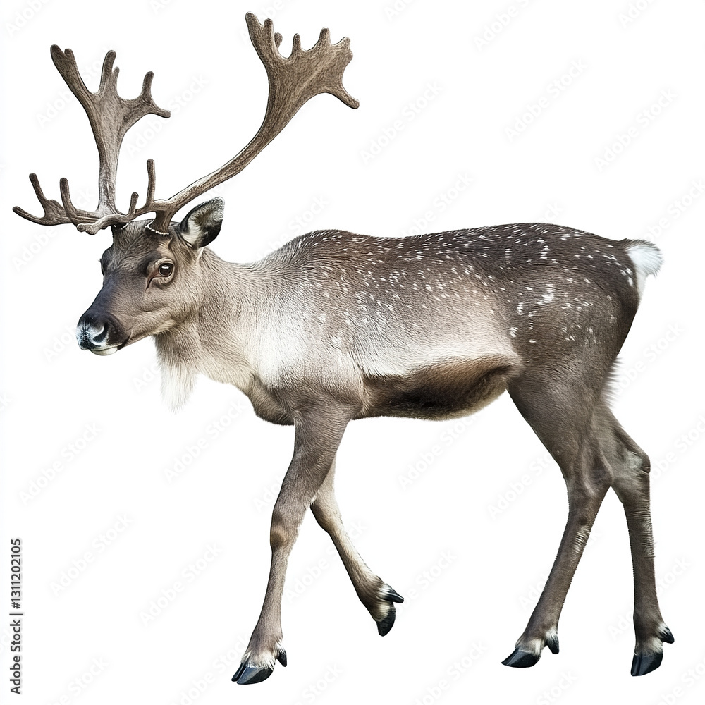 Obraz premium Reindeer isolated on white background with majestic antlers