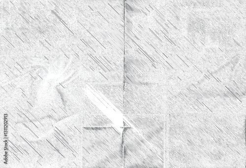 Abstract grunge halftone texture with diagonal lines and folded paper effect, ideal for backgrounds.